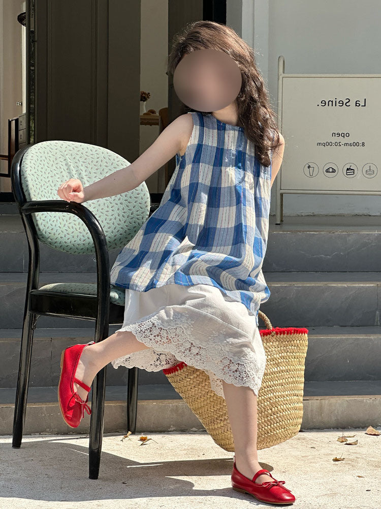 [5071125] - One Set 2in1 Baju Setelan Atasan Summer Plaid Lengan Kutung Bawahan Rok Berenda Fashion Trendi Anak Perempuan Cewek - Motif Lace Plaid - BABYHOKI STORE