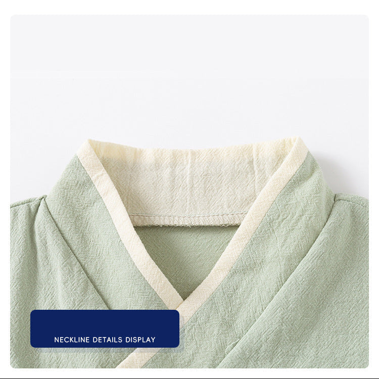 [5131127] - One Set 2in1 Baju Setelan Kerah Shanghai Imlek Atasan Lengan Pendek Bawahan Celana Pendek Style Chinese Hanfu Anak Laki Laki Cowok - Motif Top Color Green - BABYHOKI STORE