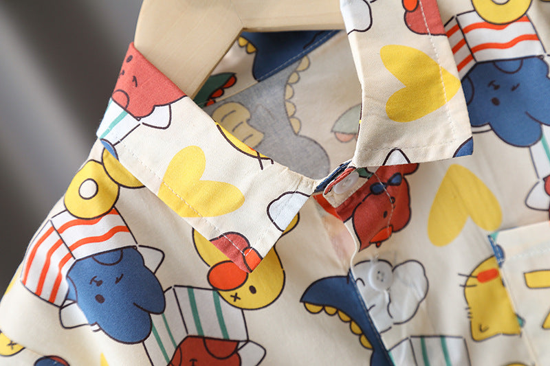 [345463] - Baju Setelan Kemeja Lengan Pendek Celana Panjang Anak Cowok Fashion- Motif Cute Animal