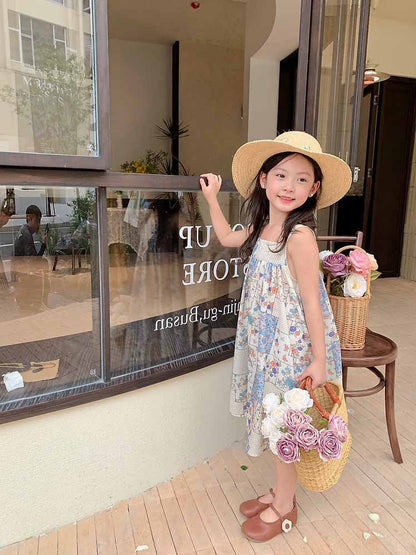 [507995] - Baju Dress Lengan Kutung Fashion Import Anak Perempuan - Motif Flower Box