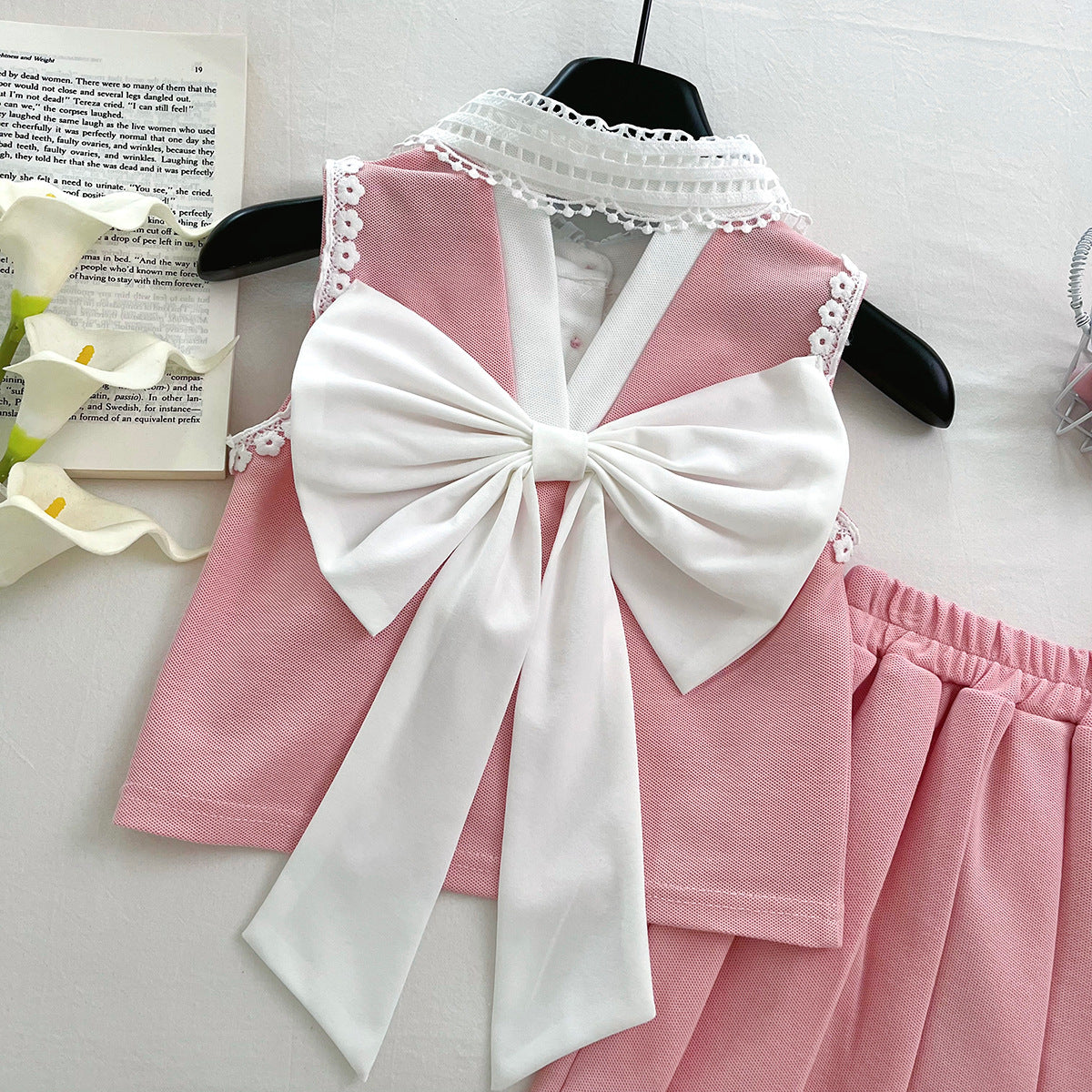 [963184] - One Set 2in1 Baju Setelan Atasan Bekerah Lengan Kutung Bawahan Celana Rok Pendek Plisket Korean Version Style Anak Perempuan Cewek - Motif Tulips - BABYHOKI STORE - BABYHOKI STORE