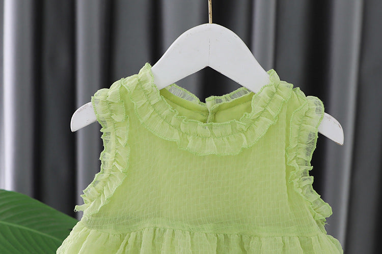 [340399] - Baju Mini Dress Lengan Kutung Fashion Anak Perempuan - Motif Wavy Lace