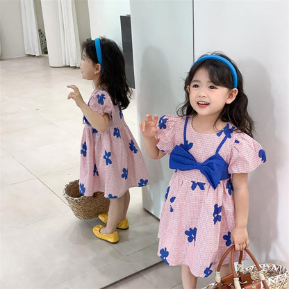 [507S157] - Baju Dress Lengan Pendek Fashion Anak Perempuan - Motif Ribbon Clover