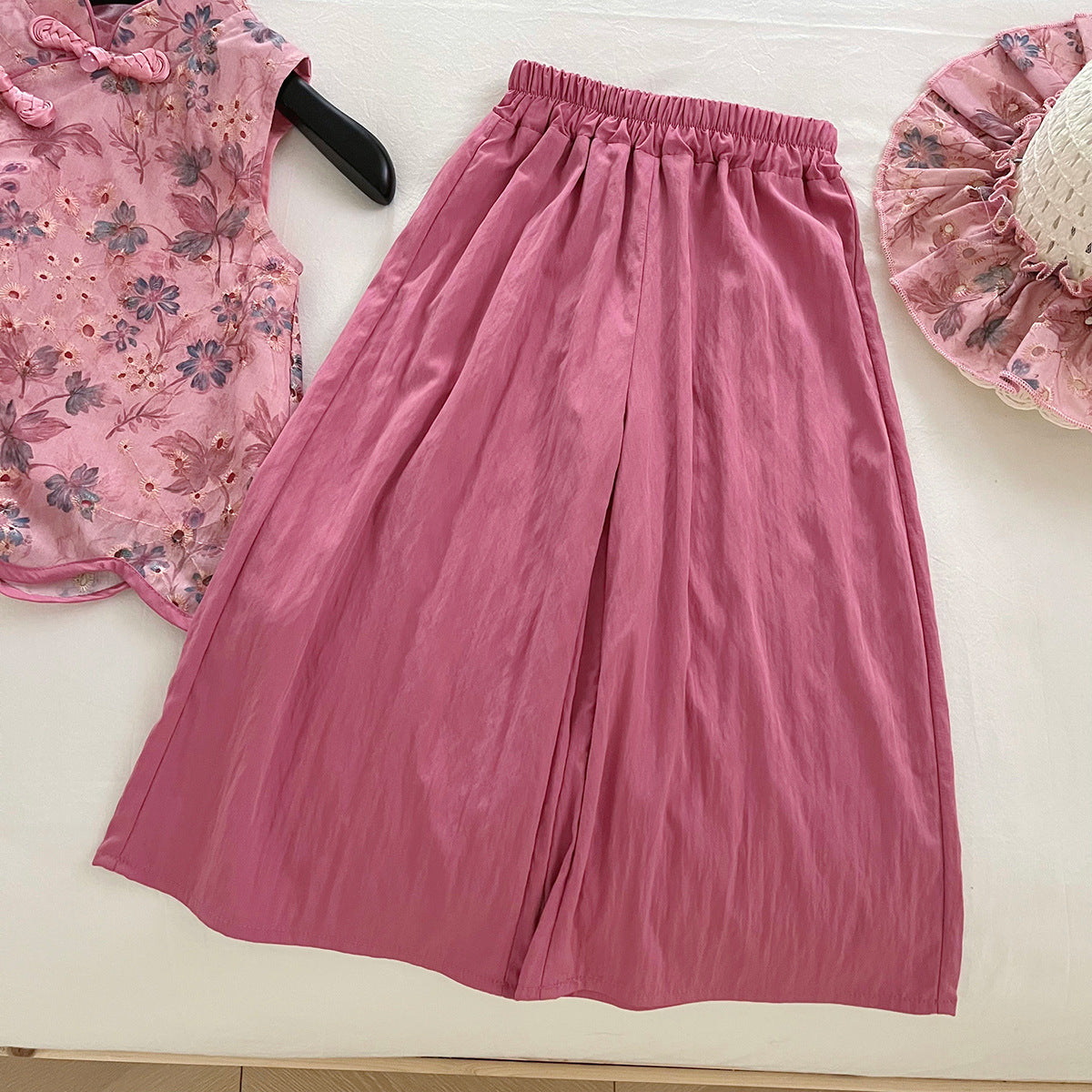 [963196] - One Set 2in1 Baju Setelan Cheongsam Shanghai Imlek Atasan Lengan Kutung Bawahan Celana Panjang Chinese Fashion Anak Perempuan Cewek - Motif Basic Color Pink - BABYHOKI STORE