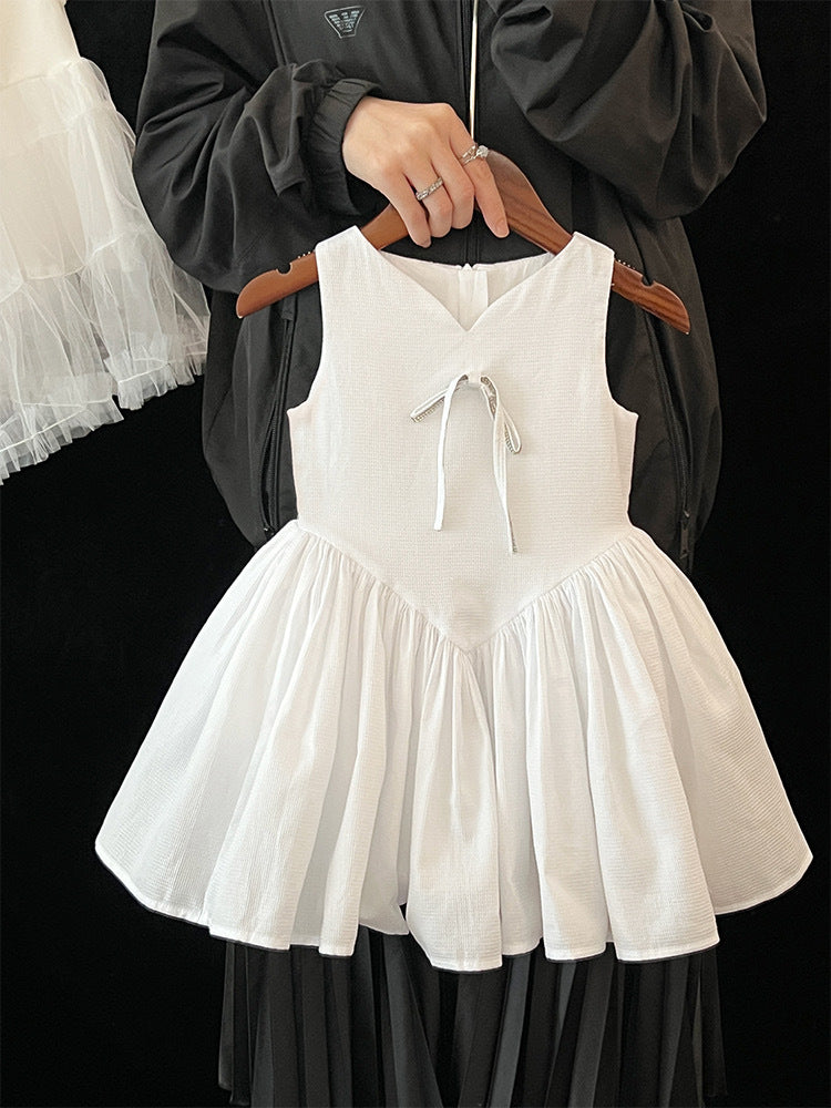 [5071149] - Baju Gaun Dress Lengan Kutung Princess Version Style Anak Perempuan Cewek - Motif Bow Top Bottom Ruffle  - BABYHOKI STORE