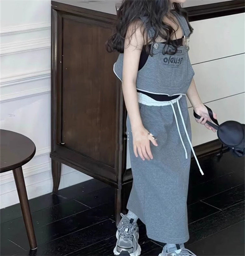 [5071060] - Setelan Baju 3 in 1 Bawahan Rok Panjang Fashion Anak Perempuan - Motif Casual Letter