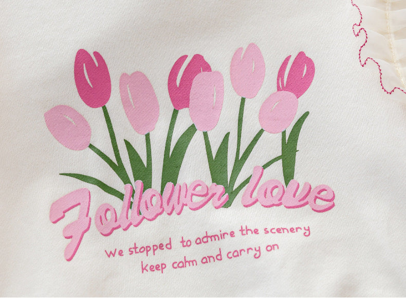 [363738] - Setelan Baju Sweater Renda Celana Panjang Fashion Anak Perempuan - Motif Follower Love