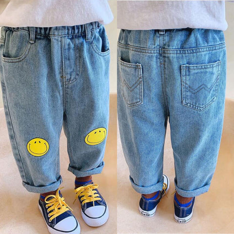 [507S1149] - Bawahan Celana Panjang Jeans Anak Perempuan - Motif Knee Smile