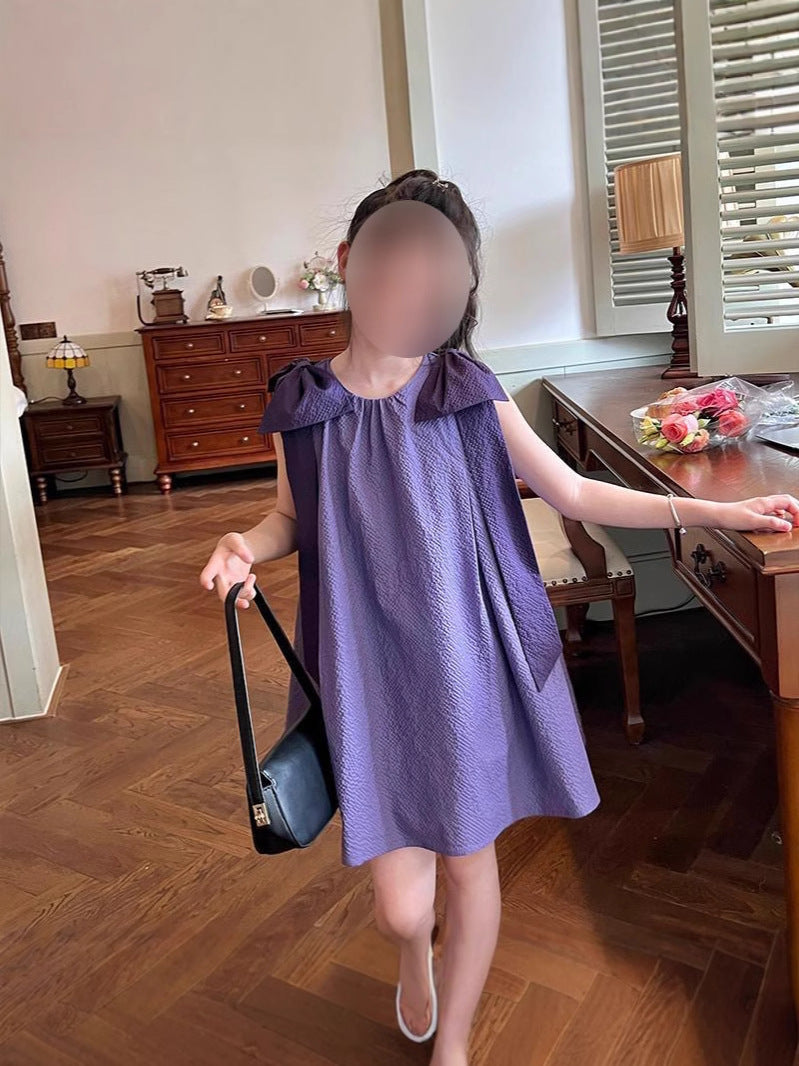 [5071115] - Baju Dress Gaun Lengan Kutung Fashion Korean Style Anak Perempuan Cewek - Motif French Purple - BABYHOKI STORE