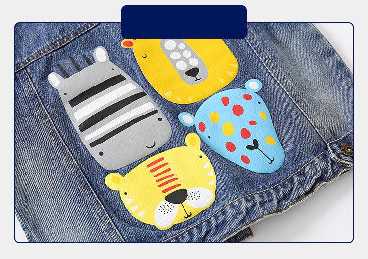 [5131120] - Baju Atasan Outerwear Jaket Rompi Lengan Kutung Jeans Fashionable Anak Laki Laki Cowok - Motif Cute Animal Face - BABYHOKI STORE - BABYHOKI STORE