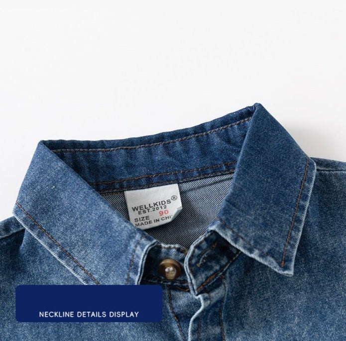 [5131073] - Baju Atasan Kemeja Denim Gradasi Fashion Anak Laki-Laki - Motif Two Pockets