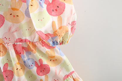 [340405] - Baju Mini Dress Lengan Balon Fashion Import Anak Perempuan - Motif Fluffy Rabbit