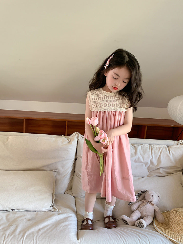 [5071013] - Baju Dress Atasan Tanpa Lengan Fashion Anak Perempuan - Motif Lace Neck