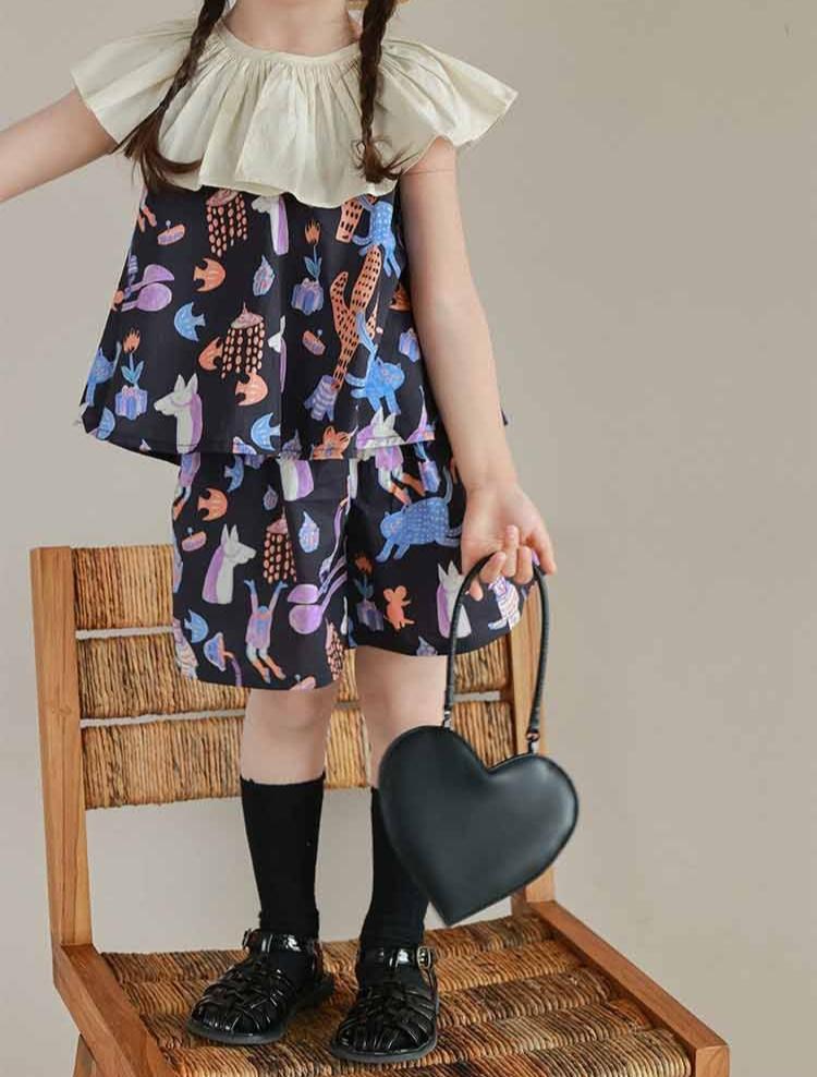 [507S1106] - Setelan Baju Kutung Celana Pendek Anak Perempuan - Motif Aquatic Animal