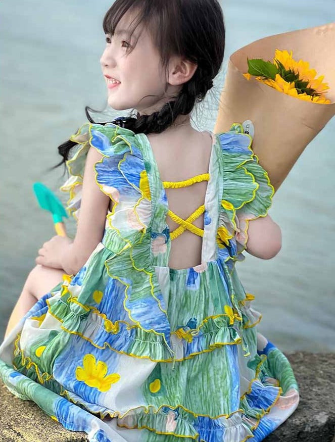 [507952] - Baju Dress Lengan Kutung Anak Perempuan Fashion - Motif Nature Color
