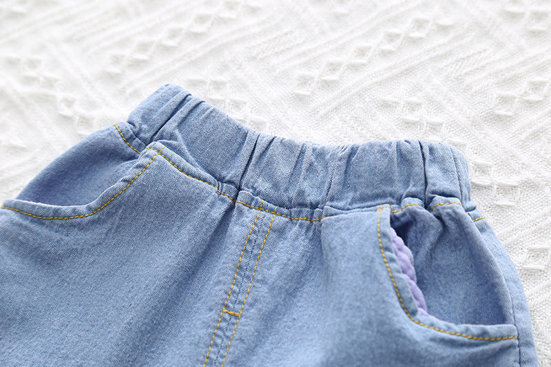 [345447] - Baju Setelan Kaos Celana Pendek Jeans Anak Perempuan Fashion - Motif Girl Hair