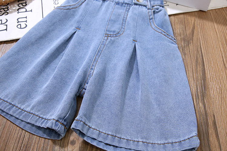 [507S1152] - Bawahan Celana Pendek Jeans Fashion Anak Perempuan - Motif Tri Button
