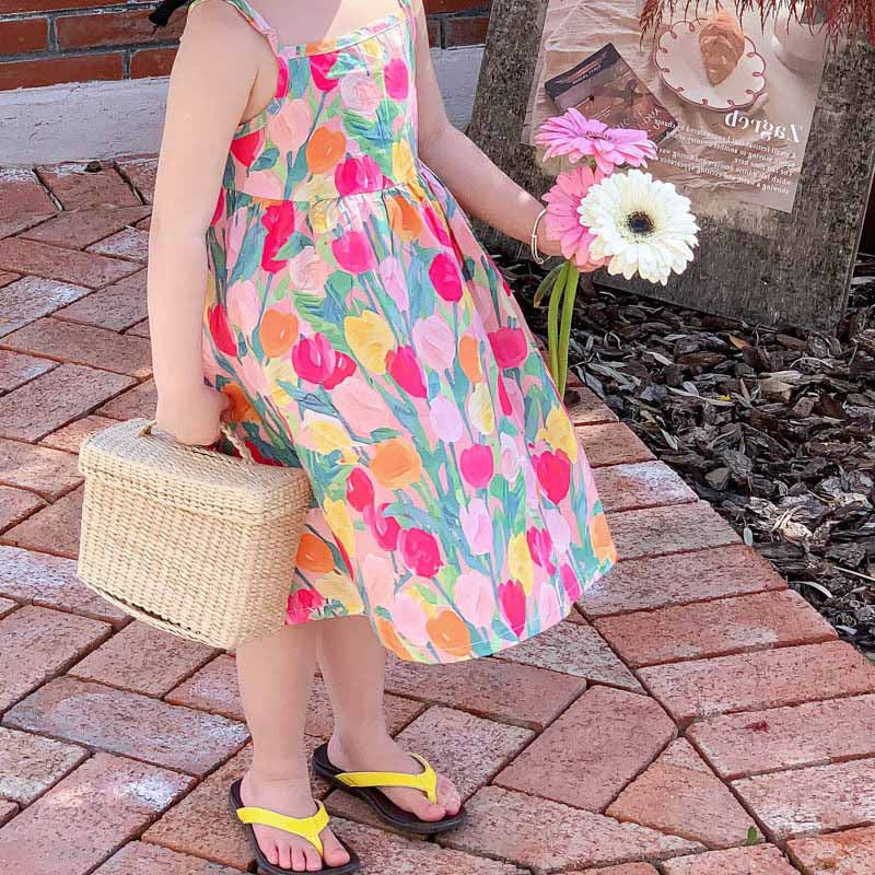 [507989] - Baju Dress Kutung Pantai Fashion Import Anak Perempuan - Motif Flower Buds