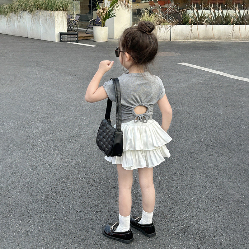 [5071006] - Setelan Baju Backless Bawahan Rok Mini Fashion Anak Perempuan - Motif Smooth Casual