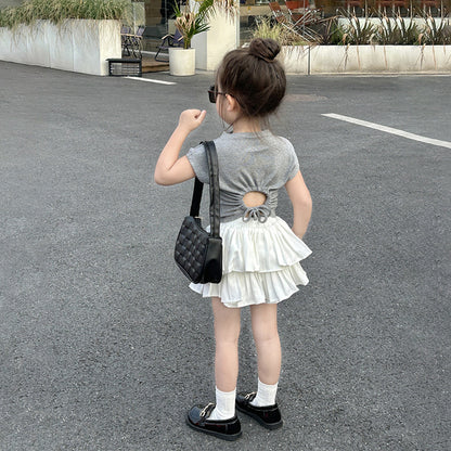[5071006] - Setelan Baju Backless Bawahan Rok Mini Fashion Import Anak Perempuan - Motif Smooth Casual