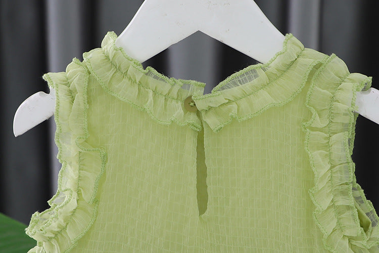 [340399] - Baju Mini Dress Lengan Kutung Fashion Anak Perempuan - Motif Wavy Lace
