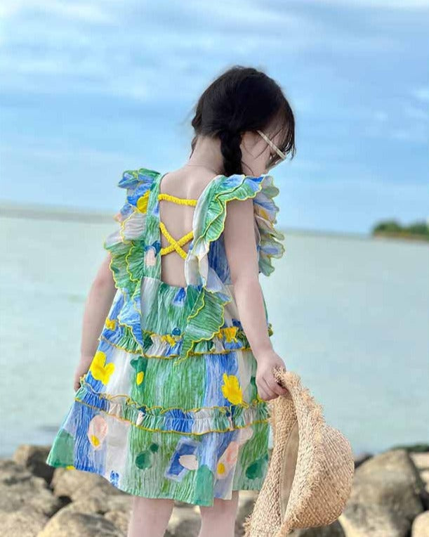 [507952] - Baju Dress Lengan Kutung Anak Perempuan Fashion - Motif Nature Color