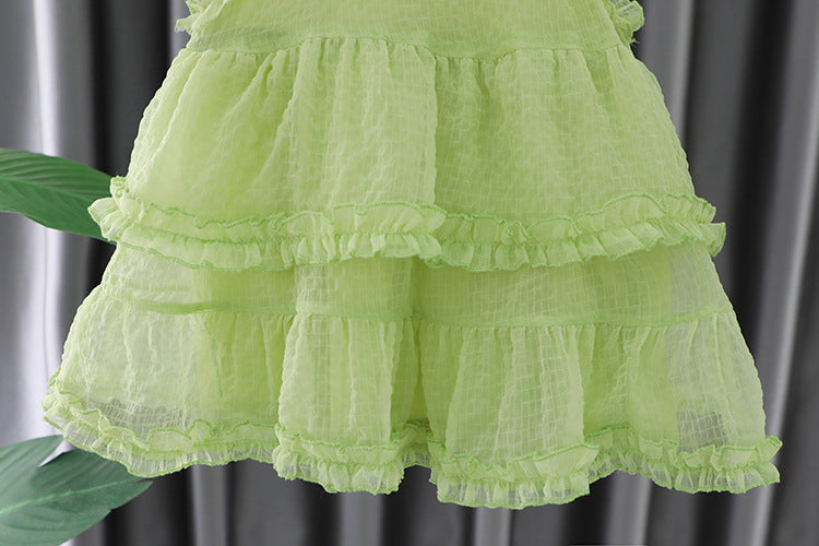 [340399] - Baju Mini Dress Lengan Kutung Fashion Anak Perempuan - Motif Wavy Lace