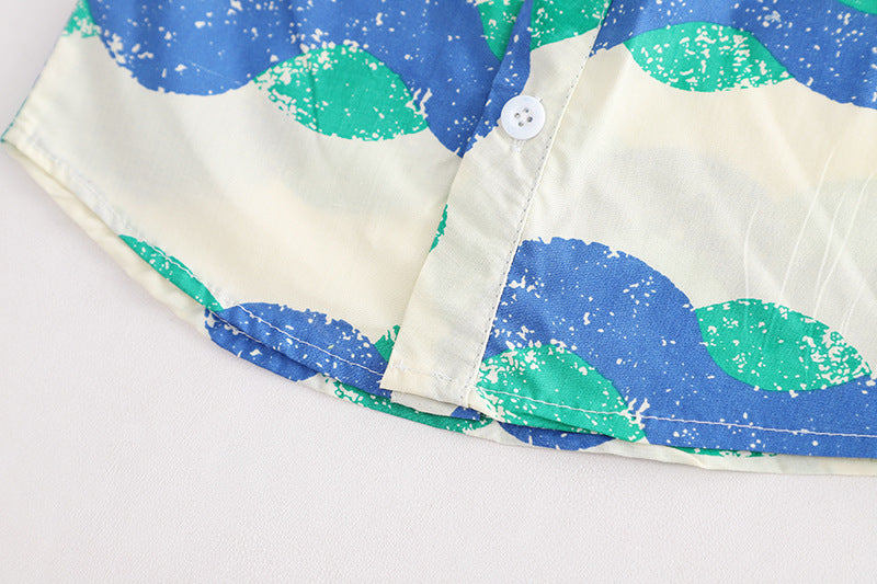 [345408] - Baju Setelan Kemeja Lengan Pendek Celana Pendek Anak Cowok Fashion - Motif Twist Wave