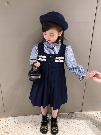 [507997] - Baju Dress Plisket Semi Korea Fashion Anak Perempuan - Motif Lace Buttons
