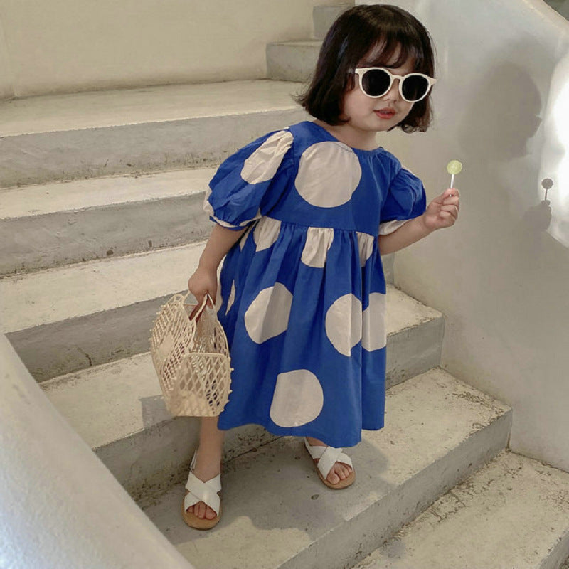 [507S1136] - Baju Dress Lengan Pendek Fashion Anak Perempuan - Motif Round Shape