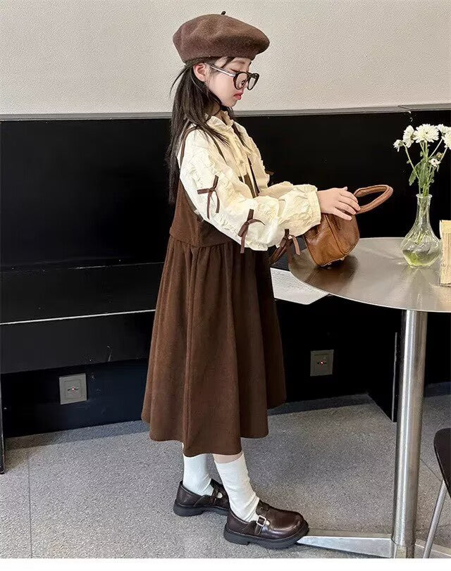 [5071153] - One Set 2in1 Baju Setelan Dress Atasan Blouse Lengan Panjang Korean Version Anak Perempuan Cewek - Motif Cute Bow Sleeves - BABYHOKI STORE