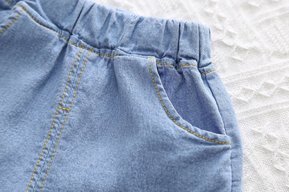 [345447] - Baju Setelan Kaos Celana Pendek Jeans Import Anak Perempuan Fashion - Motif Girl Hair