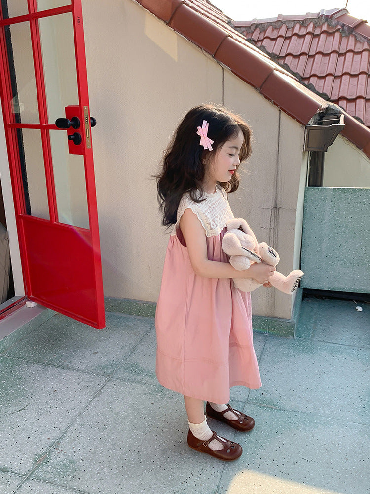 [5071013] - Baju Dress Atasan Tanpa Lengan Fashion Anak Perempuan - Motif Lace Neck