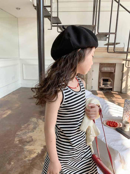 [5071048] - Baju Dress Tanpa Lengan Fashion Anak Perempuan - Motif Line Stripe