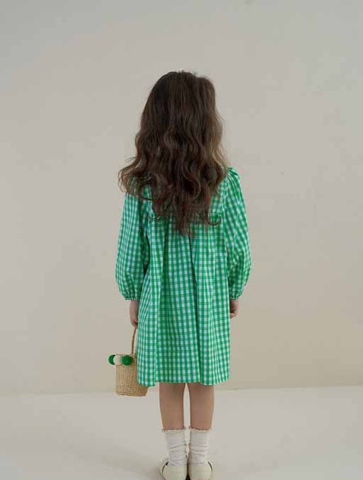 [5071052] - Baju Dress Lengan Panjang Fashion Anak Perempuan - Motif Gingham Plaid