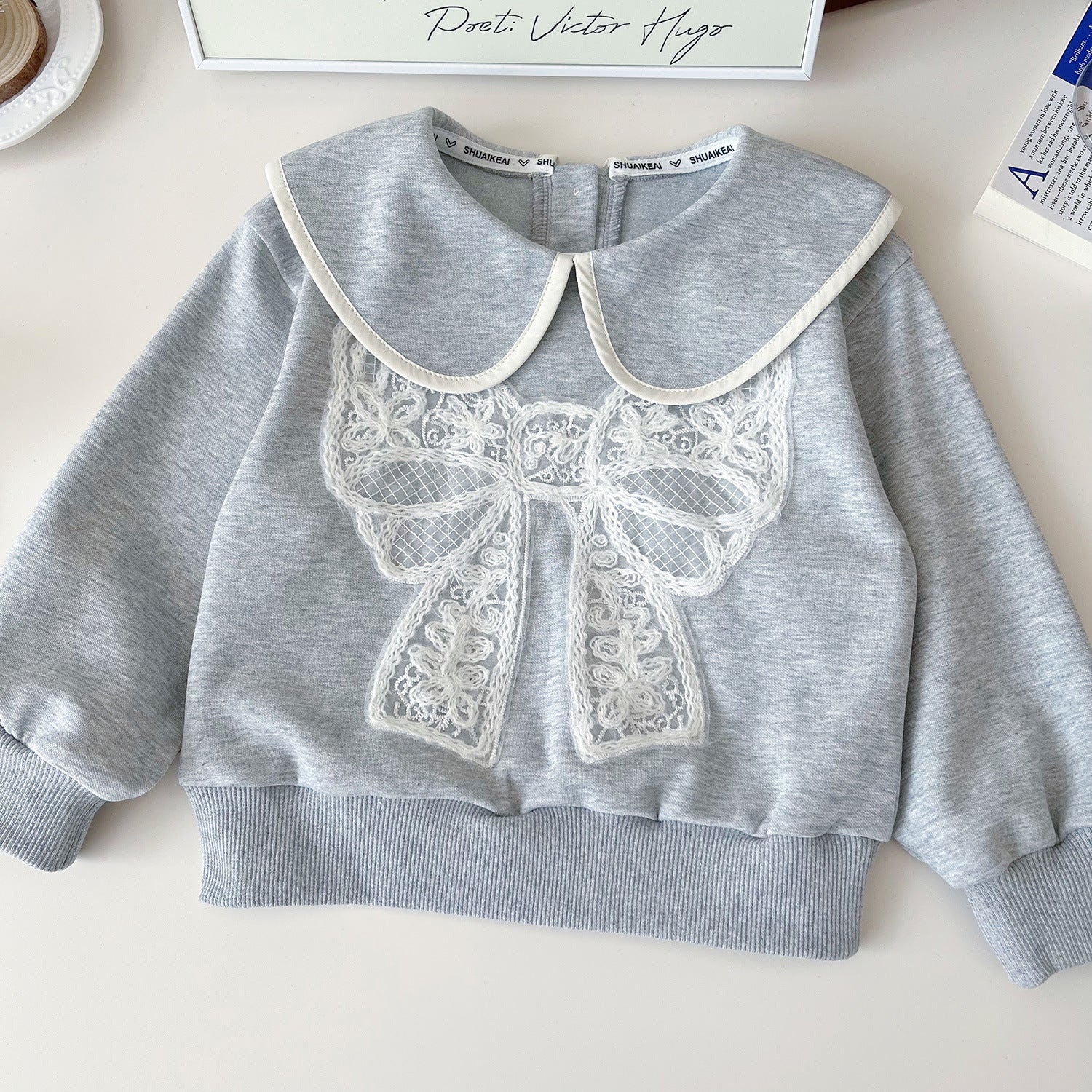 [963173] - One Set 2in1 Baju Setelan Sweater Berkerah Lengan Panjang Bawahan Celana Rok Pendek Plisket Korean Fashion Style Anak Perempuan Cewek - Motif Collar & Bow - BABYHOKI STORE - BABYHOKI STORE