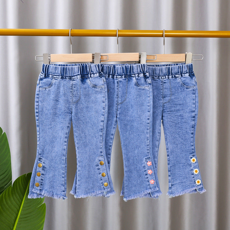 [102377] - Celana Panjang Jeans Cutbray Rawis Import Anak Perempuan - Motif Various Flowers