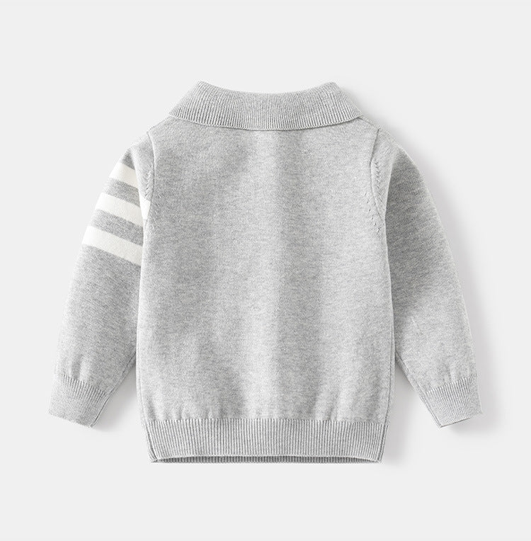 [5131059] - Baju Sweater Polo Lengan Panjang Fashion Anak Laki-Laki - Motif Plain Lines
