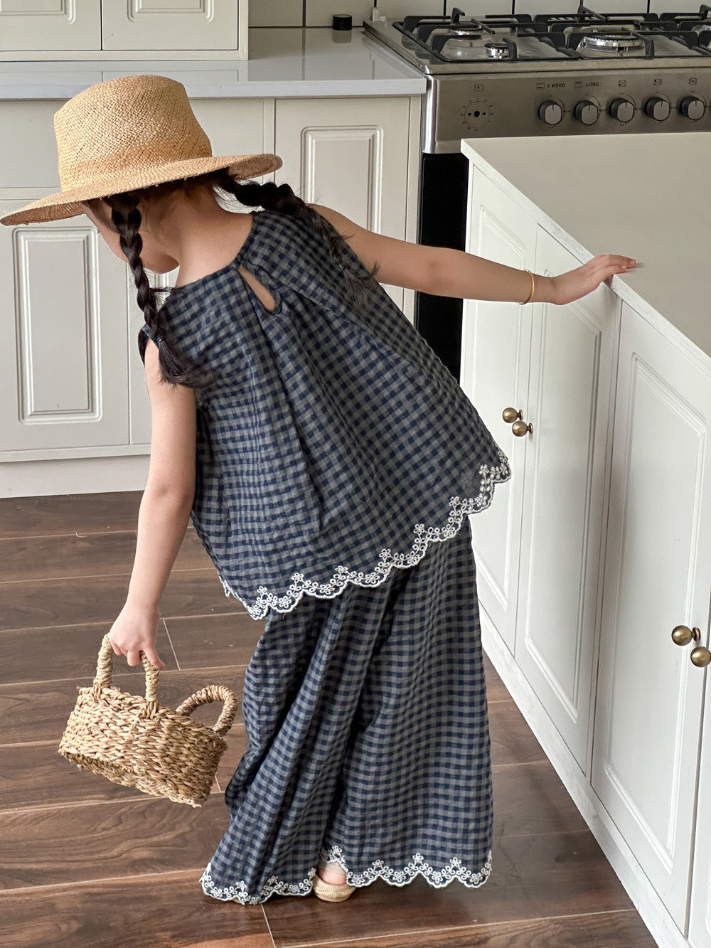 [5071110] - One Set 2in1 Baju Setelan Atasan Oversize Lengan Kutung Bawahan Celana Panjang Kulot Fashion Trendi Anak Perempuan Cewek - Motif Style Plaid - BABYHOKI STORE