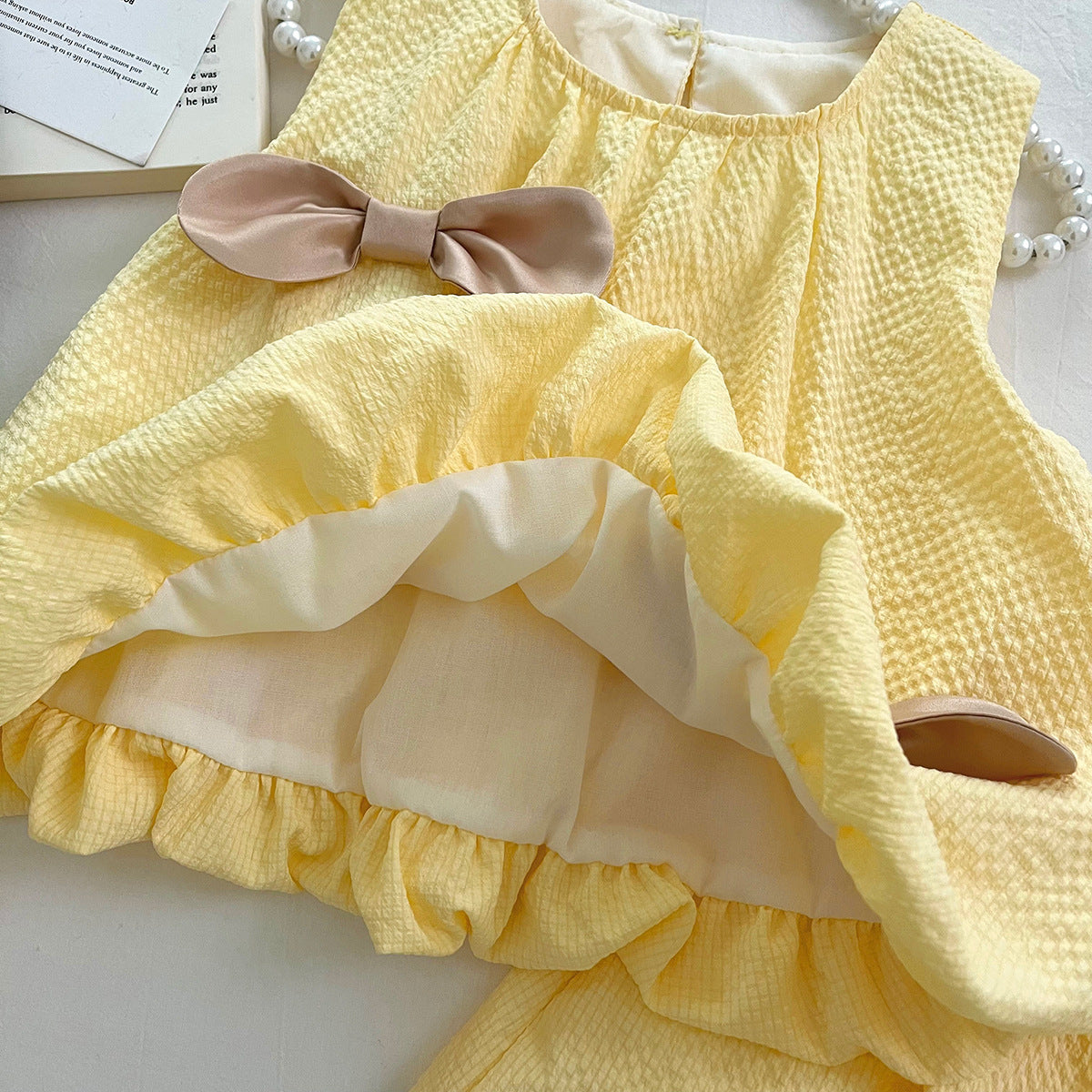 [963252] - One Set 2in1 Baju Setelan Atasan Lengan Kutung Bawahan Celana Pendek Korean Style Anak Perempuan Cewek - Motif Bow Cute - BABYHOKI STORE