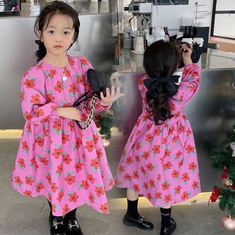 [507S1141] - Baju Dress Lengan Panjang Fashion Anak Perempuan - Motif Little Flower