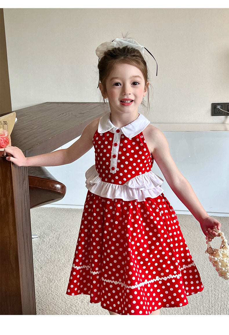 [5071081] - Baju Dress Summer Gaun Lengan Kutung Fashion Anak Perempuan Cewek - Motif Polka Basic Colour Red - BABYHOKI STORE