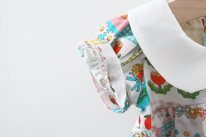 [340380] - Baju Mini Dress Lengan Balon Fashion Import Anak Perempuan - Motif Fruit Flower