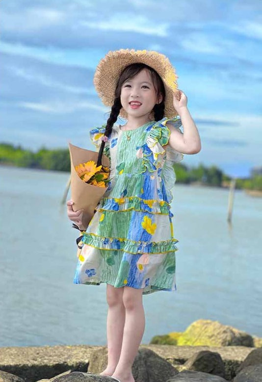 [507952] - Baju Dress Lengan Kutung Anak Perempuan Fashion - Motif Nature Color