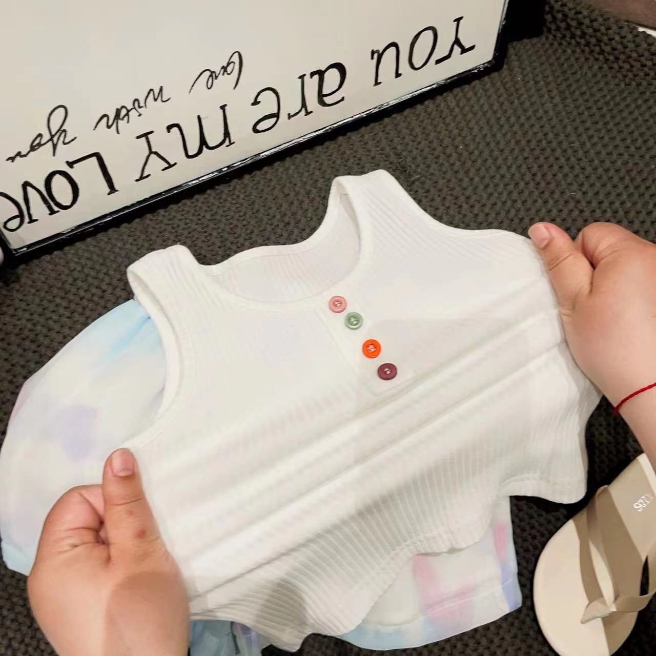 [963146] - One Set 3in1 Baju Setelan Outer Kemeja Lengan Panjang Baawahan Celana Pendek Korean Version Style Anak Perempuan Cewek - Motif Gradient Color-Blocked - BABYHOKI STORE - BABYHOKI STORE