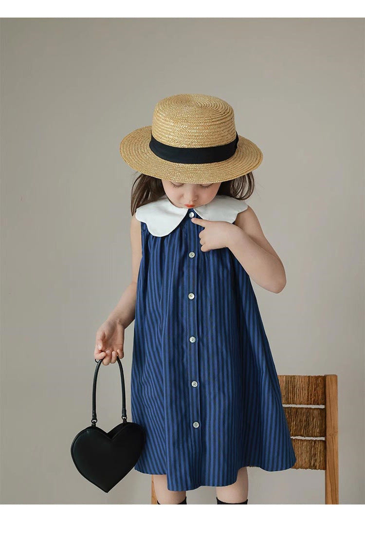 [5071195] - Baju Gaun Dress Princess Lengan Kutung Korean Version Style Anak Perempuan Cewek - Motif Dark Line Color - BABYHOKI STORE