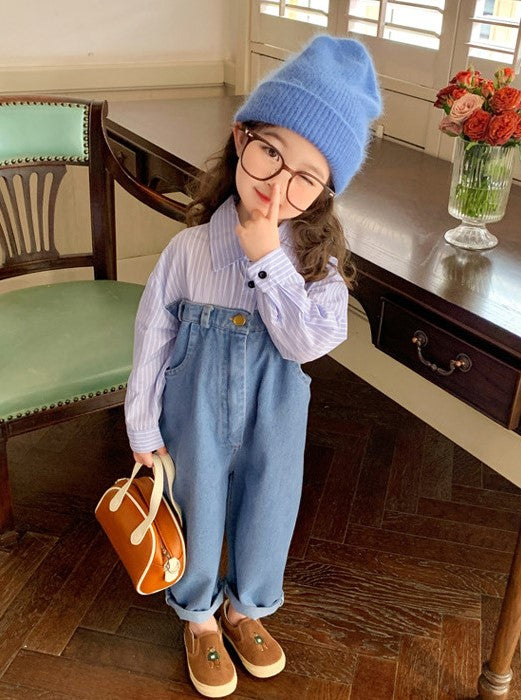 [5071025] - Setelan Baju Jumpsuit Lengan Panjang Bawahan Jeans Fashion Anak Perempuan - Motif High Line