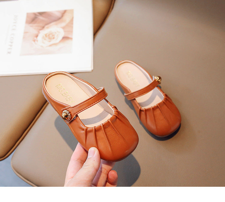 [381274 Size 26-36] - Sepatu Sandal Flat Shoes Slip On Korean Version Anak Perempuan Cewek - Motif Strap Button Accent - BABYHOKI STORE