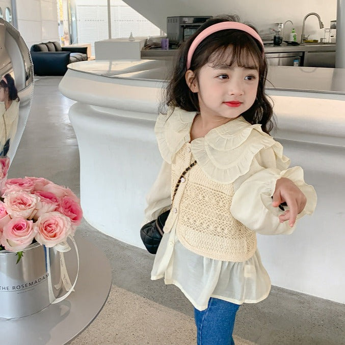 [363697] - Setelan Baju Blouse Rajut Lace Celana Jeans Panjang Fashion Anak Perempuan - Motif Lace Knit