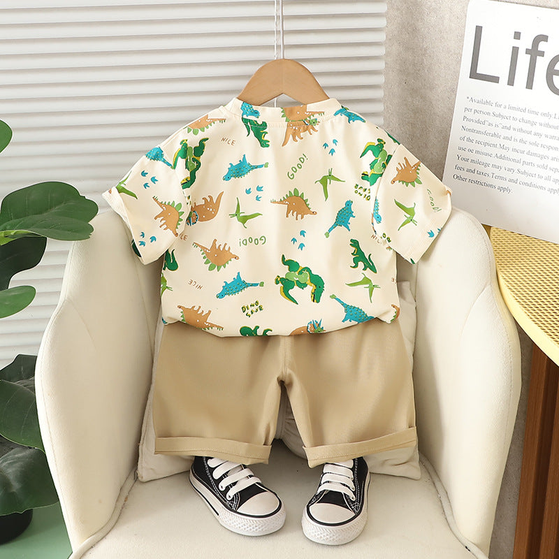 [368573] - One Set 2in1 Baju Setelan Atasan Kaos Lengan Pendek Bawahan Celana Pendek Fashion Summer Anak Laki Laki Cowok - Motif Animals Dino - BABYHOKI STORE - BABYHOKI STORE